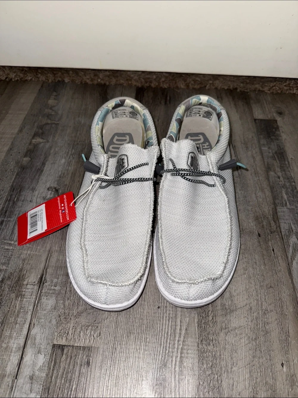 Hey Dude Men's Light Gray Slip-On Loafers with Patterned Collar